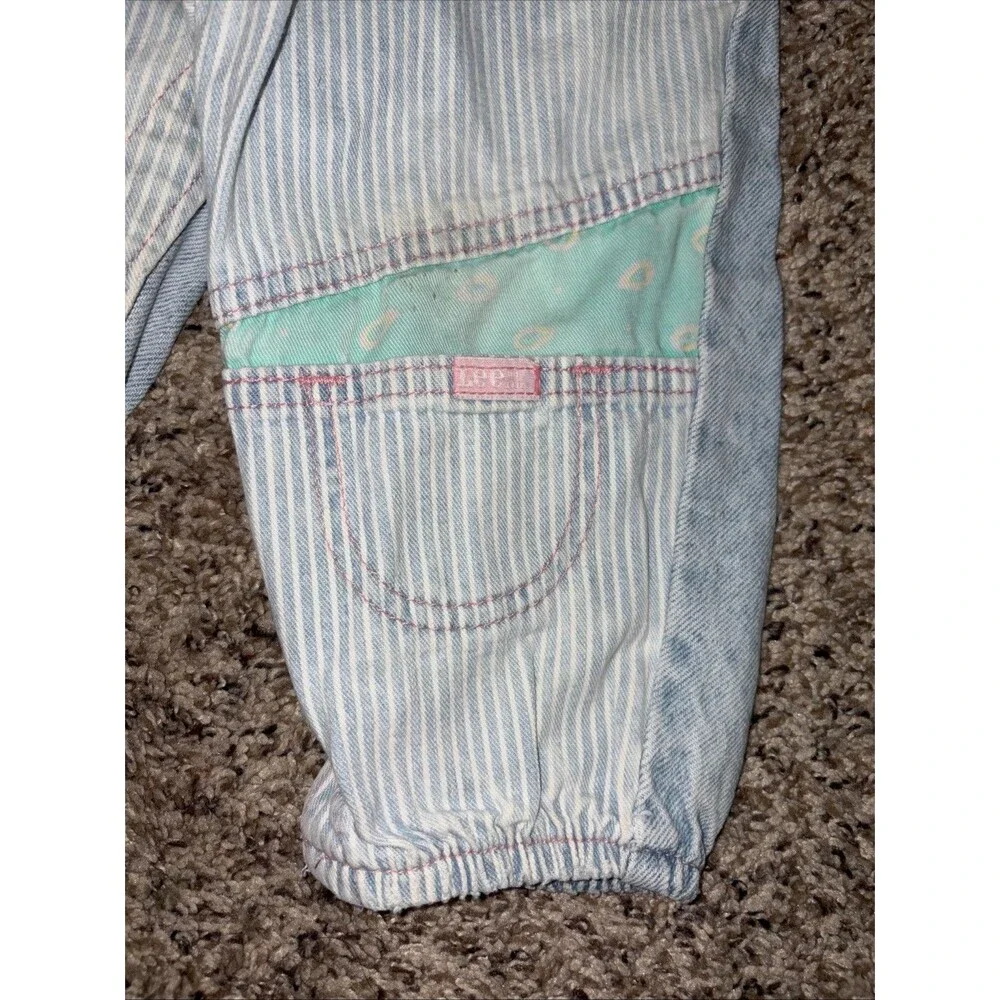 Vintage Lee Baby Denim Overalls Patchwork Striped Balloon 18m USA Rare Snap